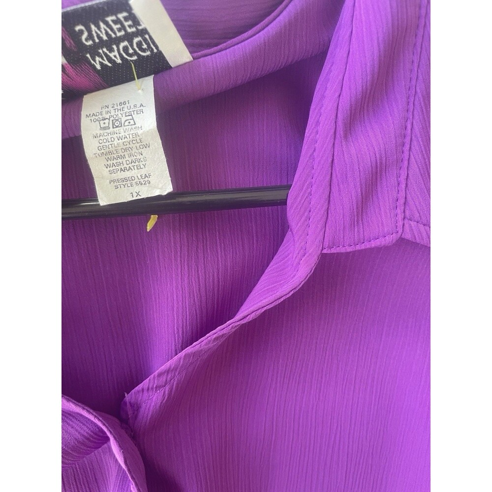 Maggie Sweet Womens 1X Purple 3/4 Sleeve Button Front Blouse Plus Size USA - Picture 7 of 12